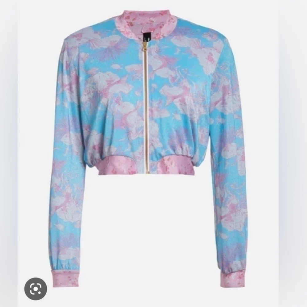New LoveShackFancy x Hurley Cropped Bomber Jacket Under The Sea NWT Small